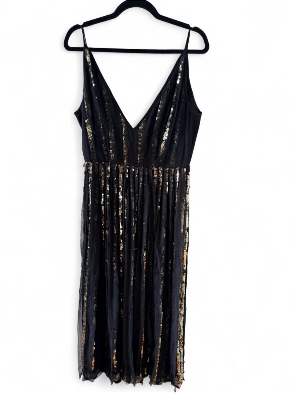 Topshop Black and Gold Sequin Strapless V-Neck Dress